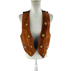 Gammon Shire Vintage 90s Suede‎ Leather Beaded Western Southwest Aztec Vest
